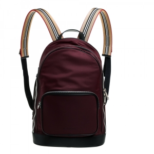 Pre Owned Burberry Burgundy/Black Nylon and Leather Rocco Cay Backpack