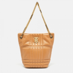 Burberry Marple Brown Embossed Check Leather Small Lola Bucket Bag