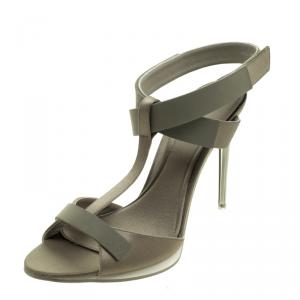 Burberry Taupe Satin T- Strap Platform Sandals Size 40