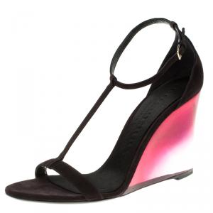 Burberry Prorsum Purple Suede Leyburn Lucite Wedge Sandals Size 40