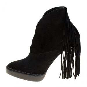 Pre Owned Burberry Prorsum Black Fringed Suede Nadie Ankle Boots Size 39