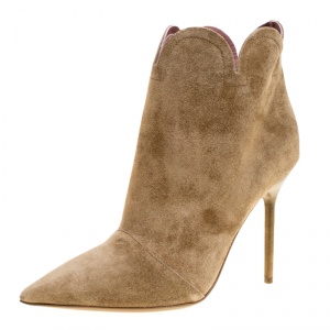 Pre Owned Burberry Brown Suede Samantha Scallop Trim Pointed Toe Ankle Boots Size 38.5