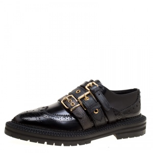 حذاء بربري بروغي نعل سميك سيور متعددة دوهرتي جلد أسود مقاس 39.5