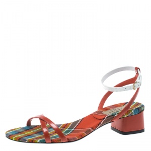 Burberry Two Tone Color Block Leather Anthea Cross Strap Open Toe Sandals Size 39