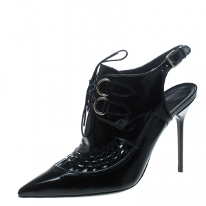 Burberry Black Leather Buckton Pointed Toe Slingback Sandals Size 38