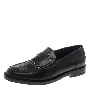 Burberry Black Leather Bedmont Eyelet Detail Penny Loafers Size 39
