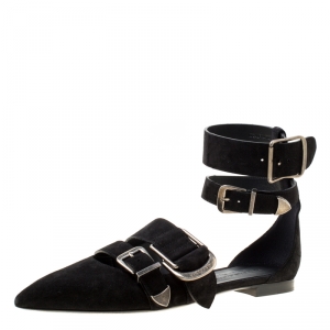 Burberry Black Suede Monroe Ankle Cuff Pointed Toe Flats Size 38.5