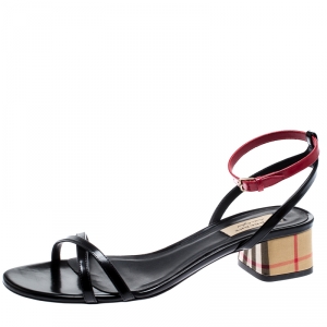Burberry Black/Red Leather Anthea Cross Strap Open Toe Sandals Size 38.5