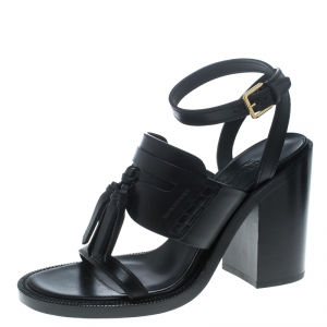 Burberry Black Leather Bethany Tassel Detail Block Heel Sandals Size 40