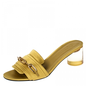 Burberry Yellow Satin Coleford Open Toe Sandals Size 37