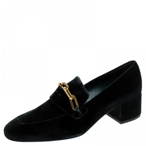 Burberry Green Velvet Chillcot Chain Detail Slip On Loafers Size 41