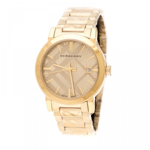Burberry Gold Check Stamped Gold Plated Stainless Steel The City BU9038 Unisex Wristwatch 38 mm