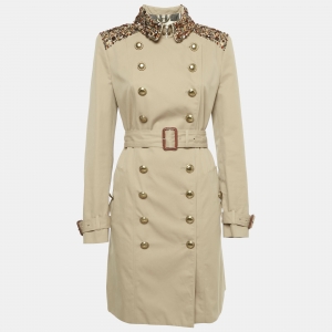 Burberry Prorsum Beige Embellished Cotton Gabardine Trench Coat M