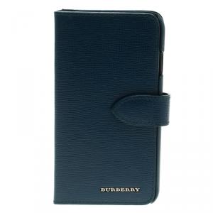 Pre Owned Burberry Teal Blue Leather Iphobe 7 Flip Case