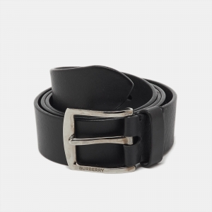 Pre Owned Burberry Black Leather Buckle Belt 90CM