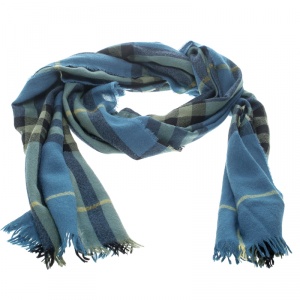 مملوكة مسبقًا Burberry Blue Checked Fringed Edge Scarf
