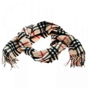 مملوكة مسبقًا Burberry Beige Nova Check Cashmere Muffler