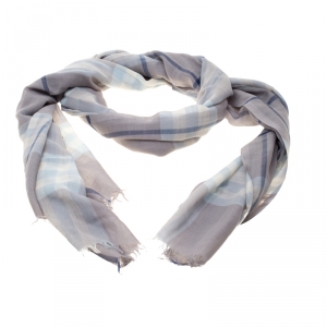 Pre Owned وشاح بربري حواف شراشيب غوز كاروهات رمادي 