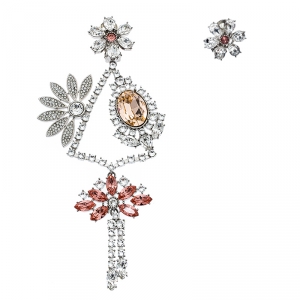 Burberry Half Daisy Crystal Silver Tone Clip-on Asymmetric Stud Drop Earrings