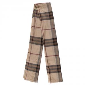 Pre Owned Burberry Beige Lightweight Check Wool and Silk Scarf