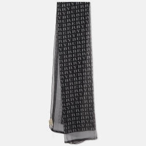 مملوكة مسبقًا Burberry Monochrome Logo Printed Silk Scarf