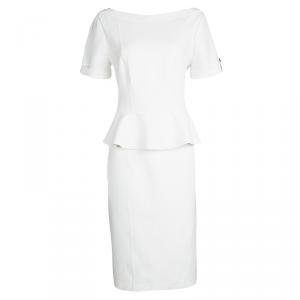 Pre Owned Burberry London Off White Short Sleeve Peplum Dress L