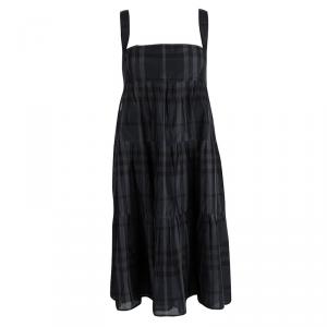 مملوكة مسبقًا فستان بربري لندن حرير قطن كاروهات أزرق كحلي طبقات بلا أكمام M