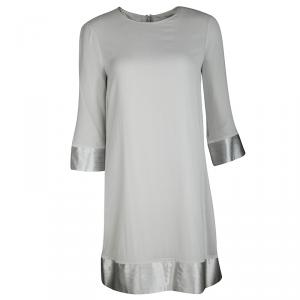 مملوكة مسبقًا فستان قميصي بربري لندن حواف ساتان طيات حرير رمادي فاتح S