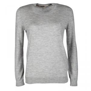 Pre Owned Burberry Brit Grey Melange Logo Embroidered Cashmere Sweater S