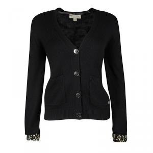 مملوكة مسبقًا Burberry London Black Wool Cashmere Blend Embellished Cuff Cardigan L