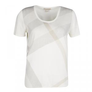 Pre Owned Burberry Brit Cream and Grey Checked Knit Top M