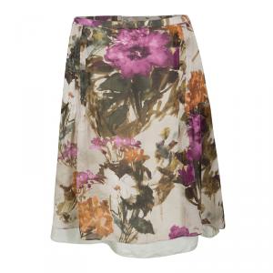 مملوكة مسبقًا تنورة بربري لندن حرير طباعة زهور متعددة الألوان M