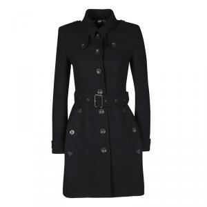 Pre Owned Burberry Brit Black Wool Cashmere Belted Trench Coat XS