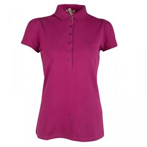 مملوكة مسبقًا تي شيرت بولو بربري بريت قطن وردي بأكمام قصيرة M