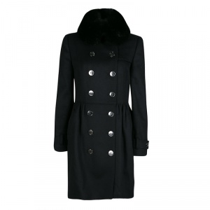 Pre Owned Burberry  London Black Wool and Cashmere Fur Collar Detail Double Breasted OverCoat S