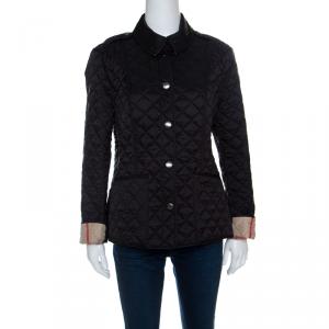 Pre Owned Burberry Brit Matte Black Diamond Quilted Button Front Jacket L