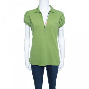 Pre Owned Burberry Brit Green Honeycomb Knit Short Sleeve Polo T-Shirt XL