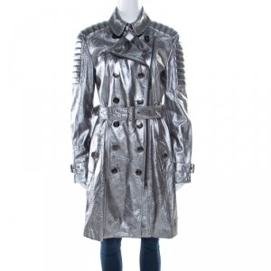 Burberry London Metallic Lamb Leather Belted Trench Coat M