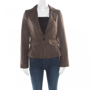 Pre Owned Burberry London Brown Wool One Button Blazer S