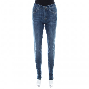 Pre Owned Burberry Brit Indigo Dark Wash Faded Effect Denim Skinny Kensington Jeans M