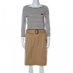 Pre Owned Burberry Brit Striped Cotton Jersey Belted Dress M