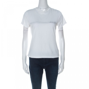 Pre Owned Burberry White Logo Print Cotton Crew Neck T-Shirt S