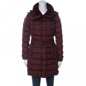 Pre Owned Burberry Brit Burgundy Down Filled Shearling Collar Winterleigh Puffer Coat S
