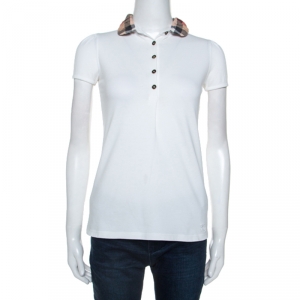 مملوكة مسبقًا Burberry Brit White Cotton Pique Checked Collar Polo T-shirt S