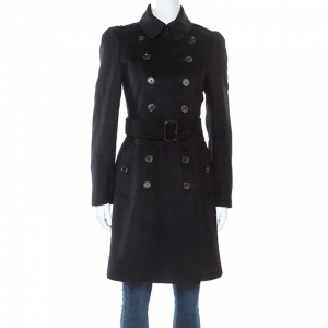 Burberry Black Cashmere Double Breasted Trench Coat S