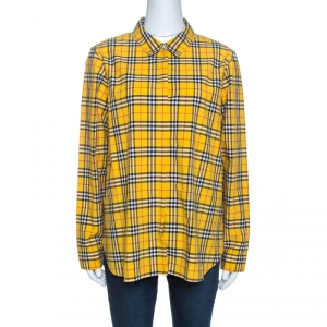 Pre Owned Burberry Yellow Nova Check Cotton Long Sleeve Shirt L