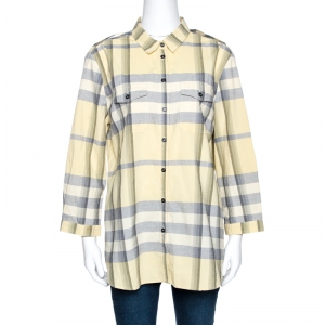 Pre Owned Burberry Brit Light Yellow Checked Cotton Long Sleeve Shirt XL