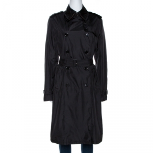Pre Owned Burberry Black Nylon Double Breasted Raincoat M
