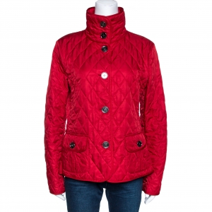 Pre Owned Burberry Red Diamond Quilted Button Front Jacket M