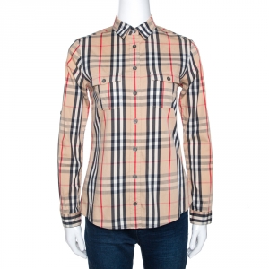 Pre Owned Burberry Brit Beige Nova Check Cotton Shirt XS